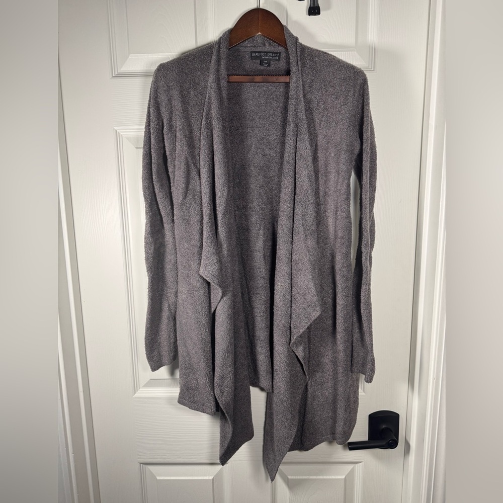 Barefoot Dreams Bamboo Chic Lite Charcoal Grey Waterfall Cardigan Sweater S/M